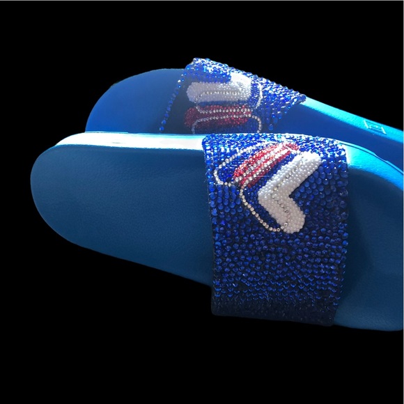 1 Of A Kind Fila HandBeaded Sparkled Slides - Picture 1 of 2